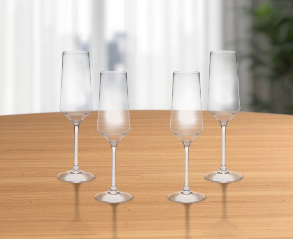Set of Four Clear Tritan Plastic Stemmed Flutes HomeRoots