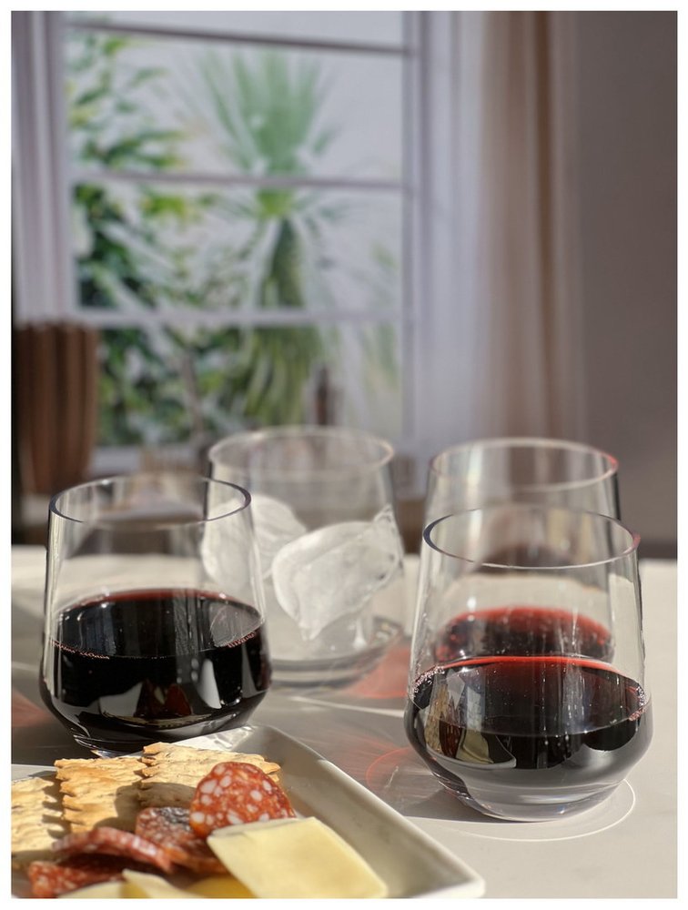 Set of Four Clear Tritan Plastic Stemmed All Purpose Wine Glass HomeRoots