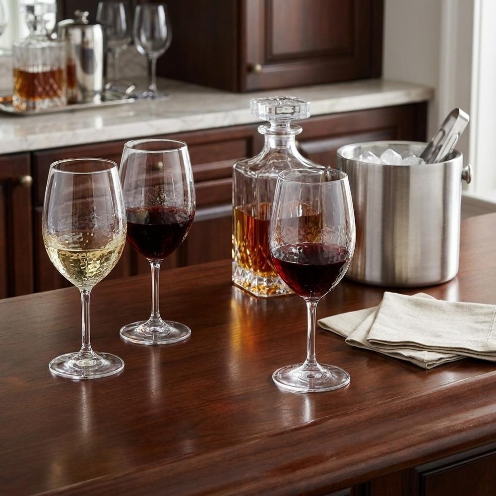 Set of Four Clear Tritan Plastic Stemmed All Purpose Wine Glass HomeRoots