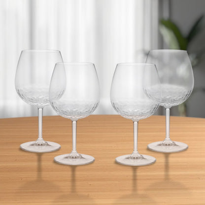 Set of Four Clear Dimpled Tritan Plastic Balloon or Round Bowl Stemmed All Purpose Wine Glasses HomeRoots