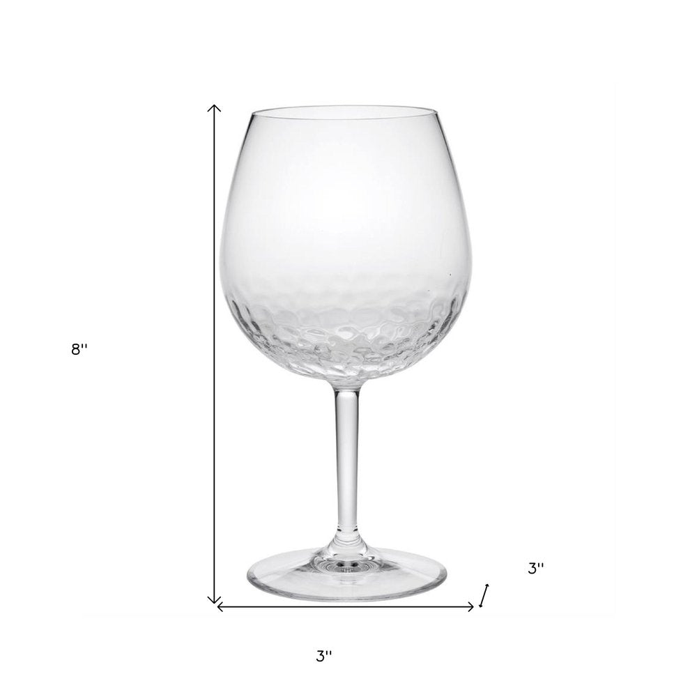 Set of Four Clear Dimpled Tritan Plastic Balloon or Round Bowl Stemmed All Purpose Wine Glasses HomeRoots