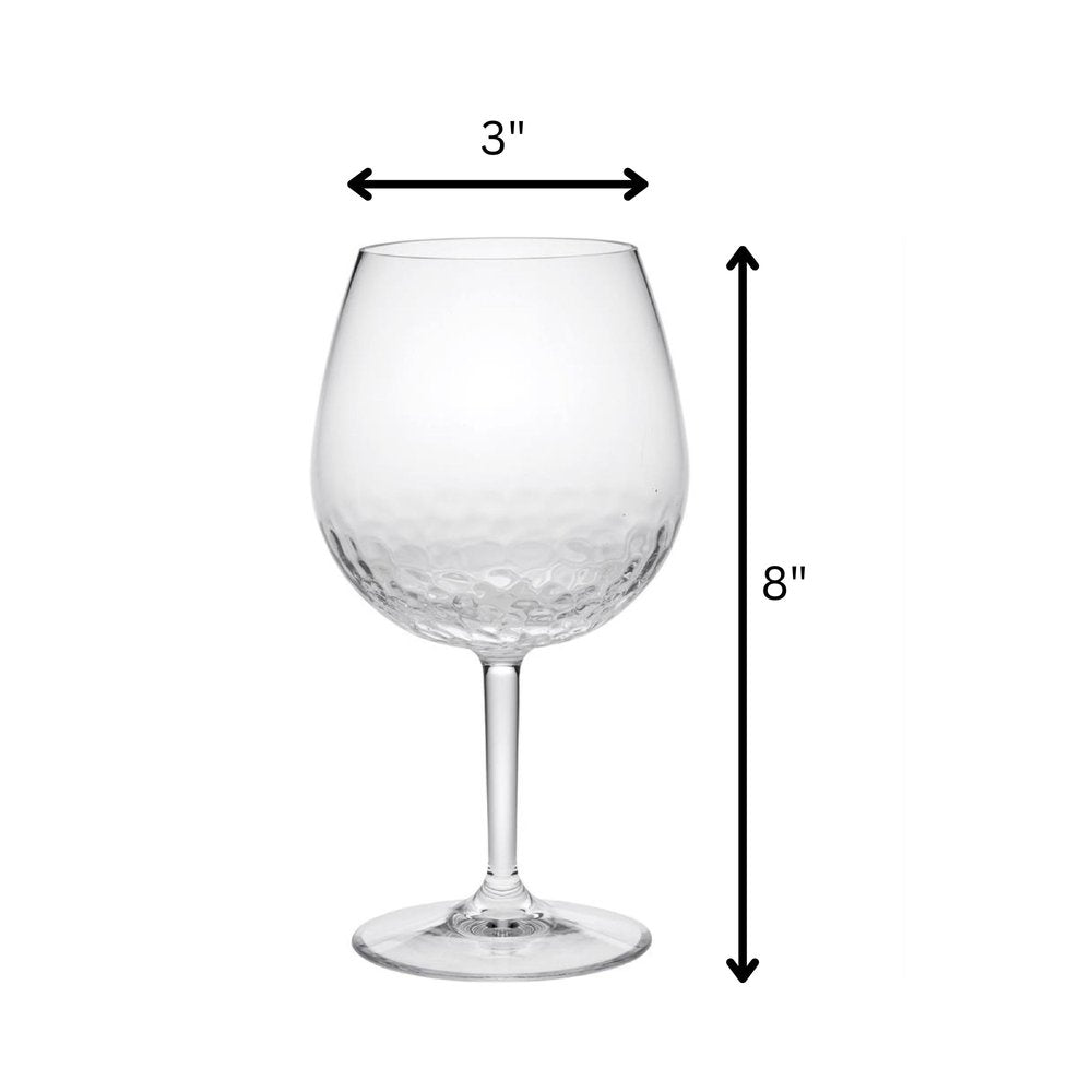 Set of Four Clear Dimpled Tritan Plastic Balloon or Round Bowl Stemmed All Purpose Wine Glasses HomeRoots