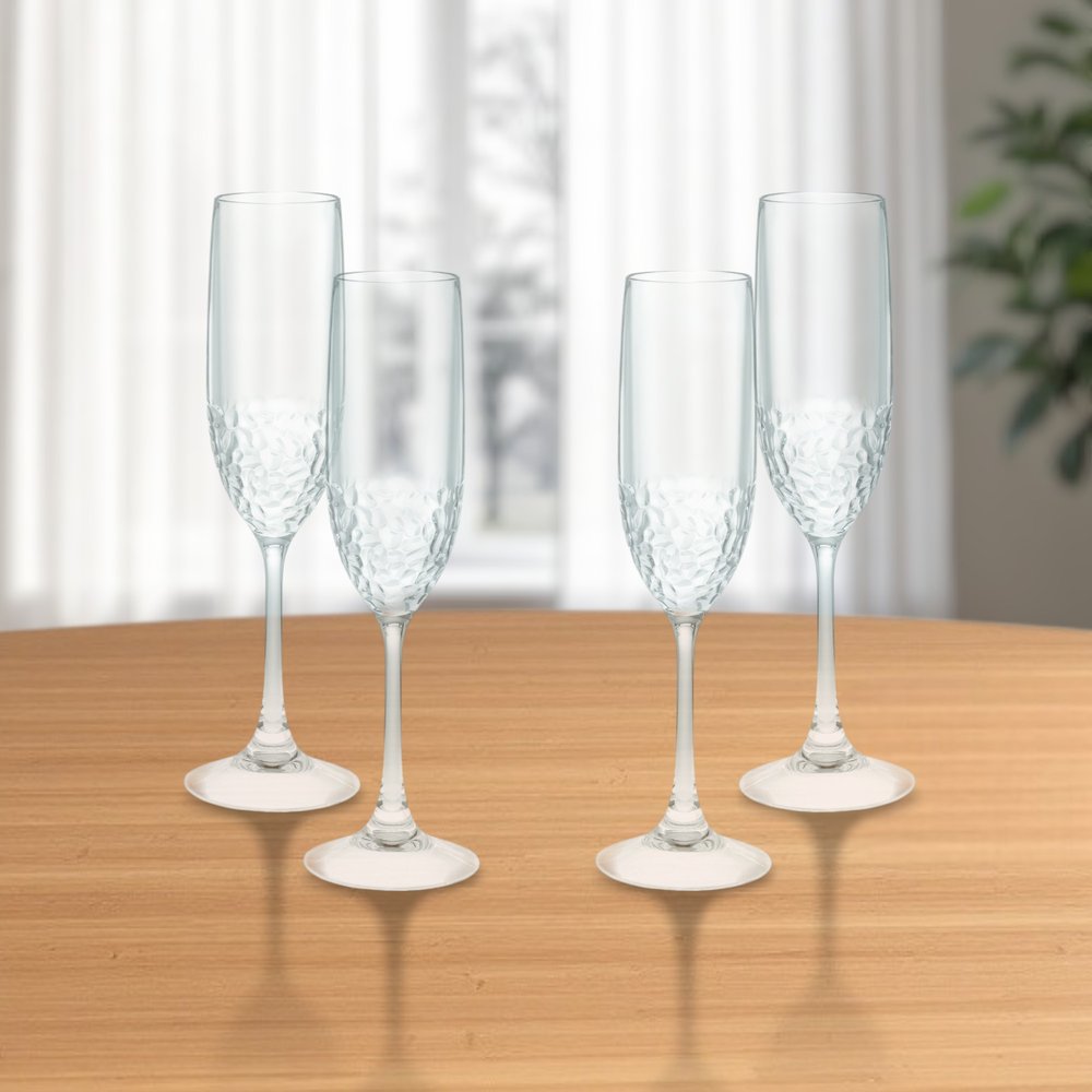 Set of Four Clear Dimpled Tritan Plastic Stemmed Flutes HomeRoots