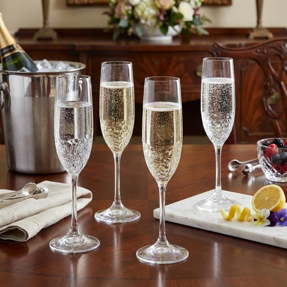 Set of Four Clear Tritan Plastic Stemmed Flute HomeRoots