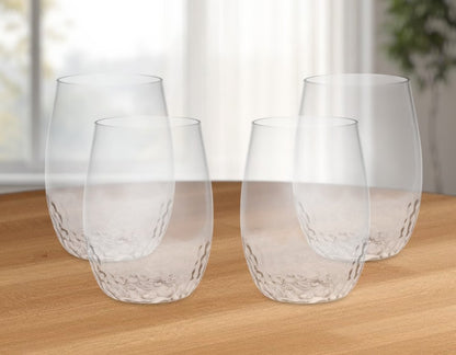 Set of Four Clear Dimpled Tritan Plastic Stemless All Purpose Tumbler Wine Glasses HomeRoots