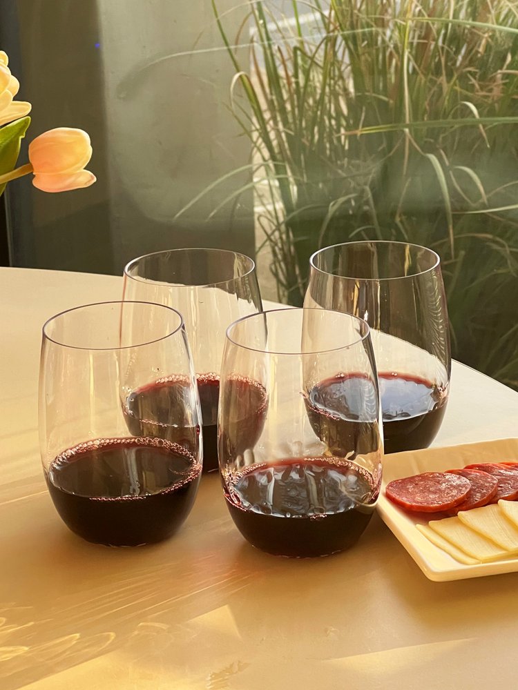 Set of Four Clear Dimpled Tritan Plastic Stemless All Purpose Tumbler Wine Glasses HomeRoots