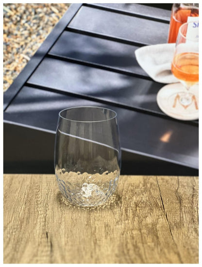 Set of Four Clear Dimpled Tritan Plastic Stemless All Purpose Tumbler Wine Glasses HomeRoots