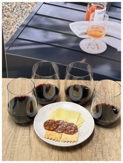 Set of Four Clear Dimpled Tritan Plastic Stemless All Purpose Tumbler Wine Glasses HomeRoots