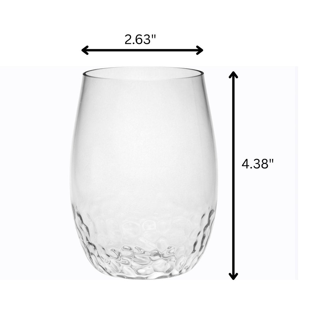 Set of Four Clear Dimpled Tritan Plastic Stemless All Purpose Tumbler Wine Glasses