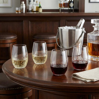 Set of Four Clear Dimpled Tritan Plastic Stemless All Purpose Tumbler Wine Glasses HomeRoots