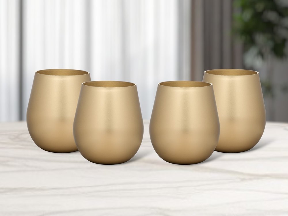 Set of Four Gold Acrylic Stemless All Purpose Wine Glass HomeRoots
