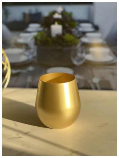 Set of Four Gold Acrylic Stemless All Purpose Wine Glass HomeRoots