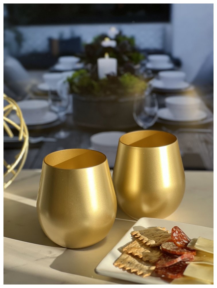 Set of Four Gold Acrylic Stemless All Purpose Wine Glass HomeRoots