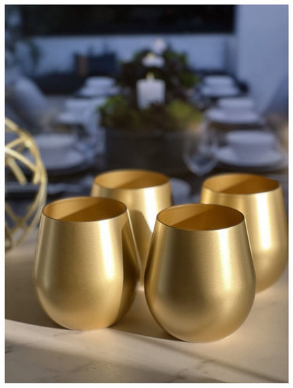 Set of Four Gold Acrylic Stemless All Purpose Wine Glass HomeRoots