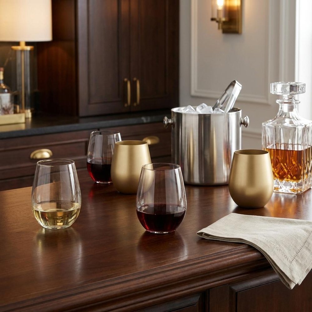 Set of Four Gold Acrylic Stemless All Purpose Wine Glass HomeRoots