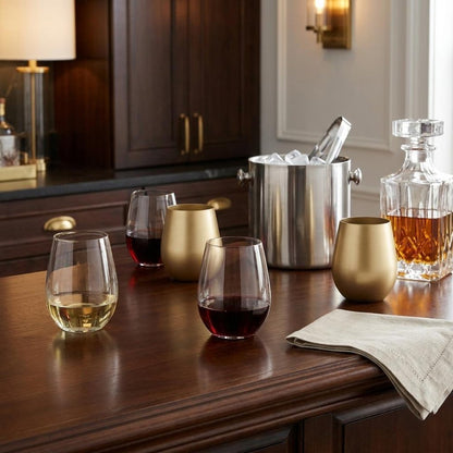 Set of Four Gold Acrylic Stemless All Purpose Wine Glass HomeRoots