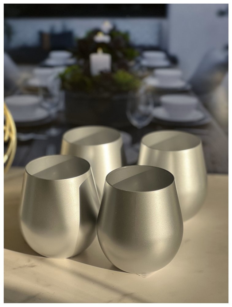 Set of Four Silver Acrylic Stemless All Purpose Wine Glass HomeRoots