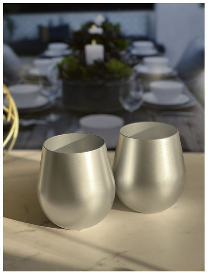 Set of Four Silver Acrylic Stemless All Purpose Wine Glass HomeRoots