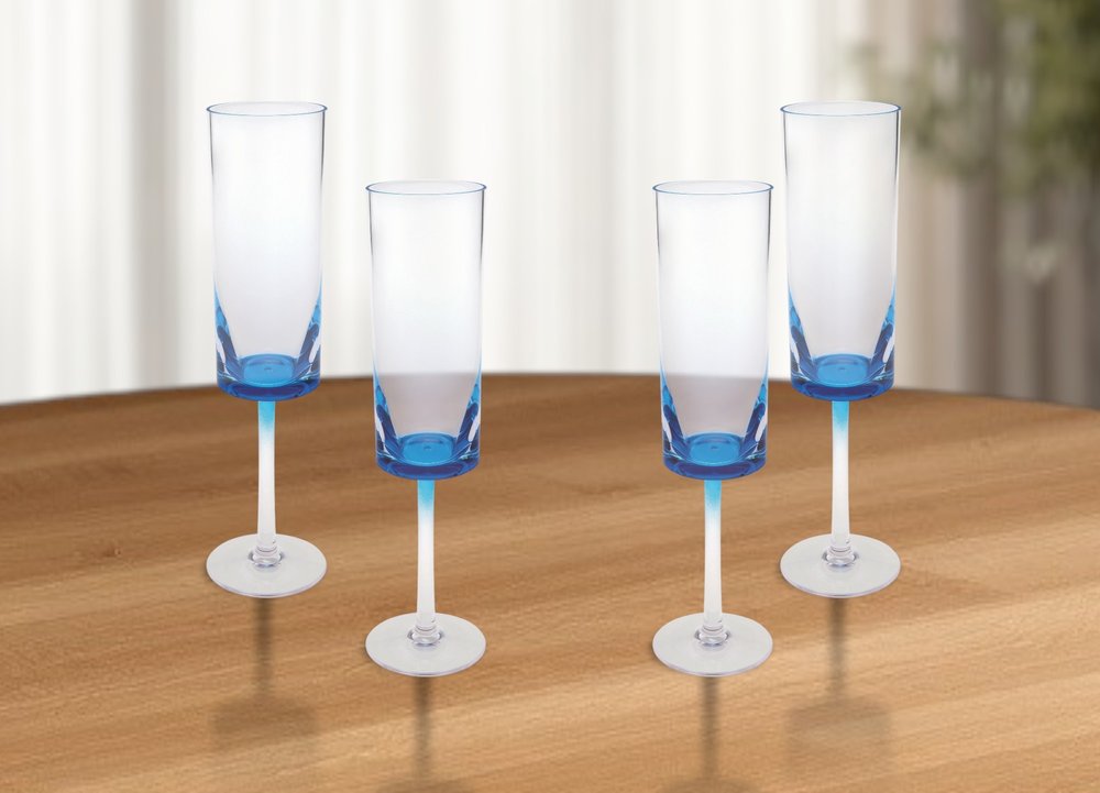 Set of Four Clear and Blue Acrylic Stemmed Flutes HomeRoots