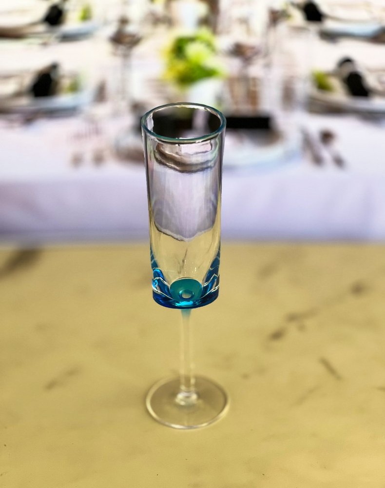 Set of Four Clear And Blue Acrylic Round Bowl Stemmed Flute HomeRoots