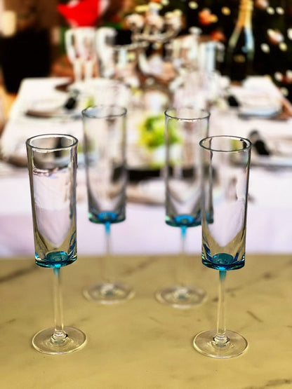 Set of Four Clear And Blue Acrylic Round Bowl Stemmed Flute HomeRoots