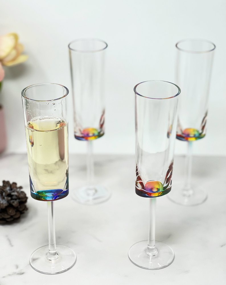Set of Four Rainbow Geometric Acrylic Stemmed Flutes HomeRoots