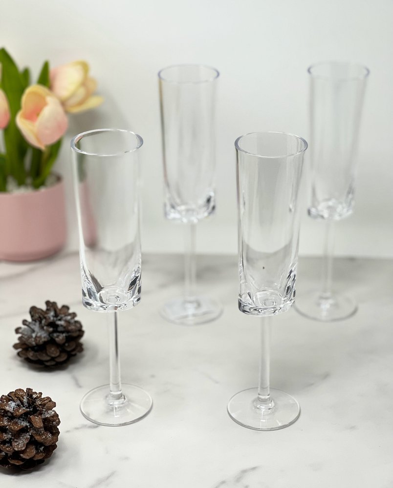 Set of Four Clear Tritan Plastic Stemmed Flute HomeRoots