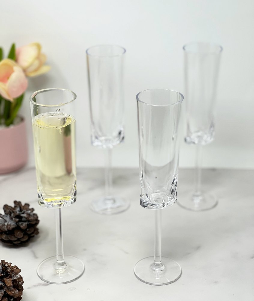 Set of Four Clear Tritan Plastic Stemmed Flute HomeRoots
