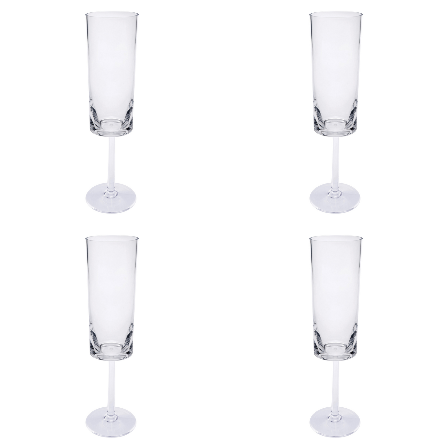 Set of Four Clear Tritan Plastic Stemmed Flutes