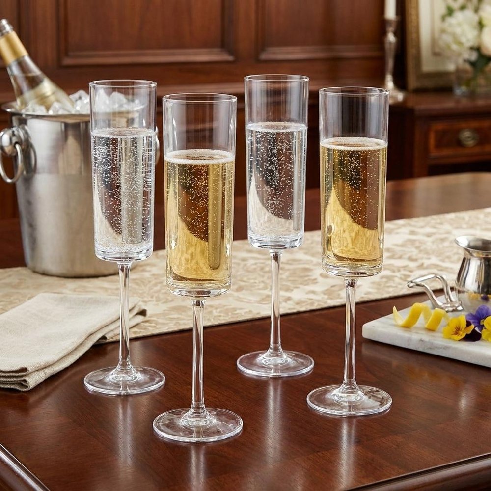 Set of Four Clear Tritan Plastic Stemmed Flute HomeRoots