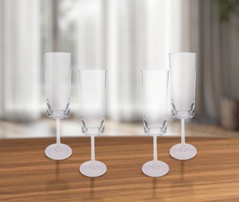 Set of Four Clear Tritan Plastic Stemmed Flutes HomeRoots
