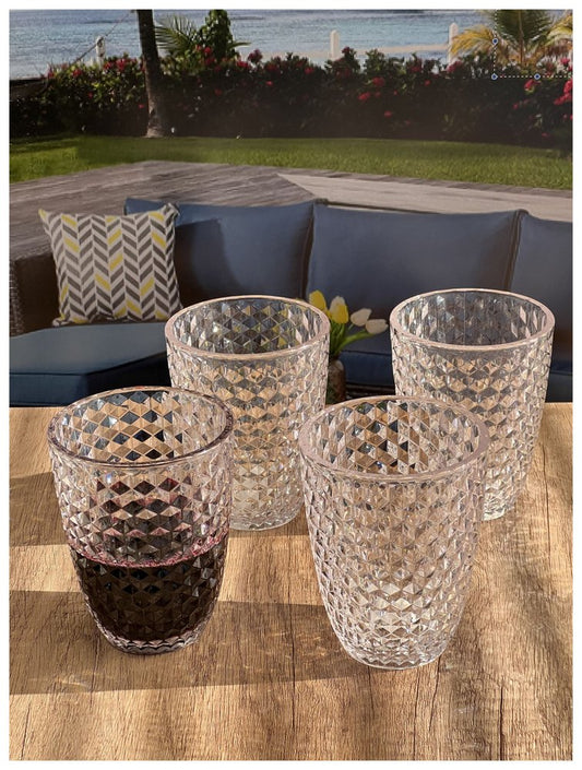 Set of Four Clear Diamond Acrylic Stemless Whiskey Glasses HomeRoots