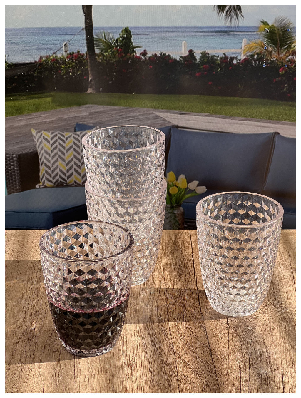 Set of Four Clear Diamond Acrylic Stemless Whiskey Glasses