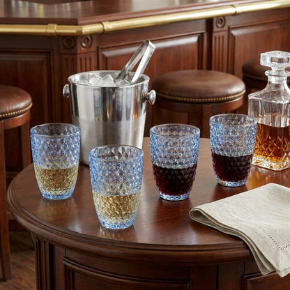 Set of Four Blue Diamond Acrylic Stemless Whiskey Glass HomeRoots