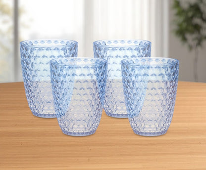 Set of Four Blue Diamond Acrylic Stemless Whiskey Glass HomeRoots
