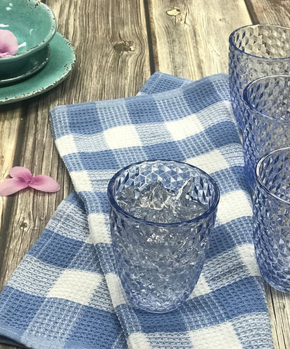 Set of Four Blue Diamond Acrylic Stemless Whiskey Glass HomeRoots