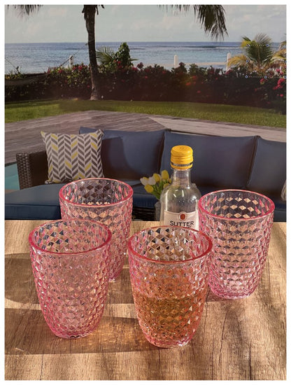 Set of Four Pink Diamond Acrylic Stemless Whiskey Glass HomeRoots