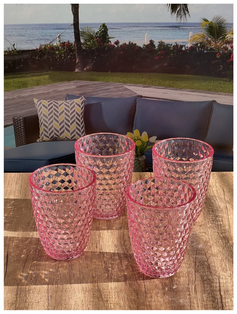 Set of Four Pink Diamond Acrylic Stemless Whiskey Glass HomeRoots