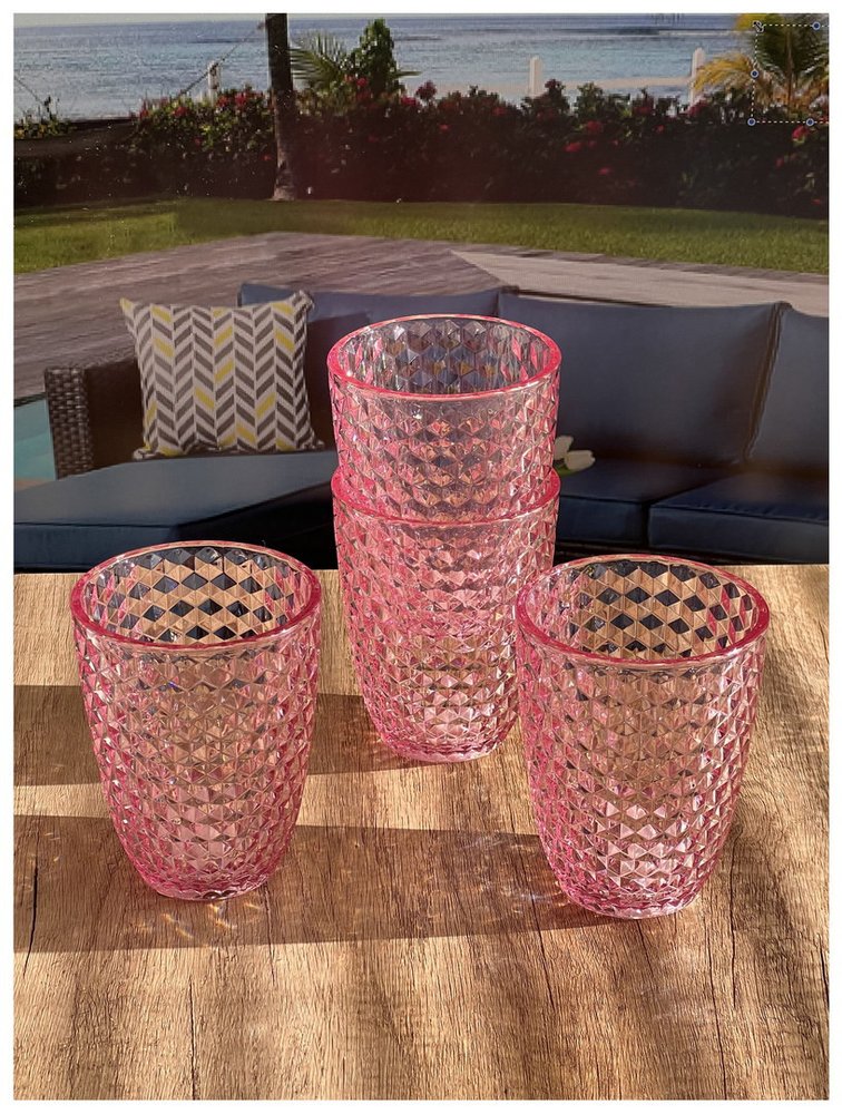 Set of Four Pink Diamond Acrylic Stemless Whiskey Glass HomeRoots