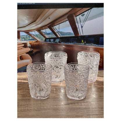 Set of Four Clear Paisley Acrylic Stemless Whiskey Glass HomeRoots