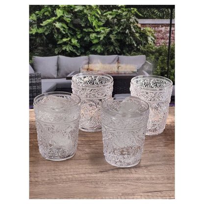 Set of Four Clear Paisley Acrylic Stemless Whiskey Glass HomeRoots