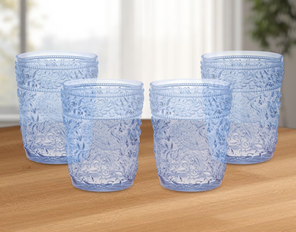 Set of Four Clear Paisley Acrylic Stemless Whiskey Glass HomeRoots