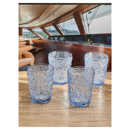 Set of Four Blue Paisley Acrylic Stemless Whiskey Glasses HomeRoots