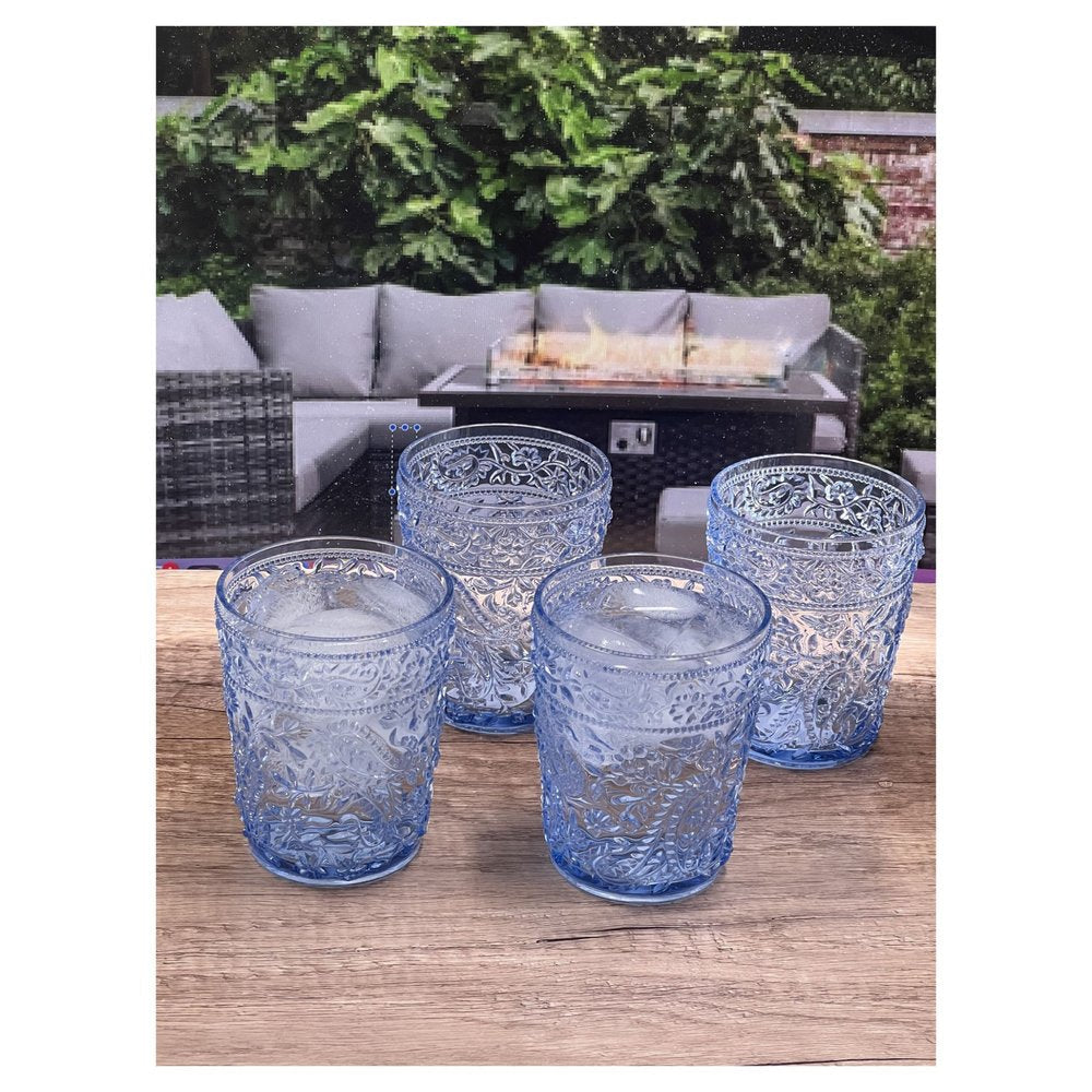 Set of Four Clear Paisley Acrylic Stemless Whiskey Glass HomeRoots