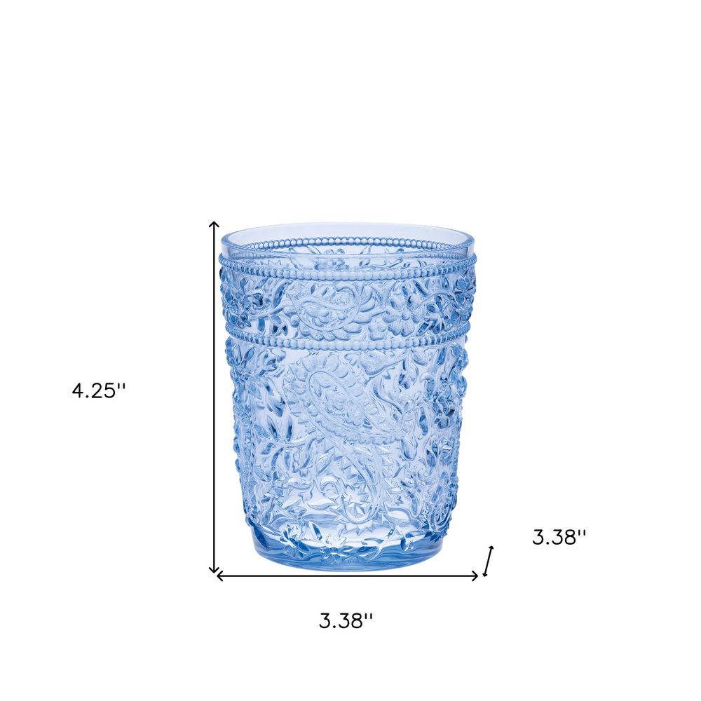 Set of Four Blue Paisley Acrylic Stemless Whiskey Glasses HomeRoots