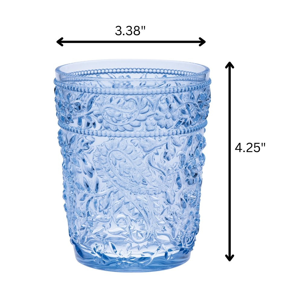Set of Four Blue Paisley Acrylic Stemless Whiskey Glasses HomeRoots