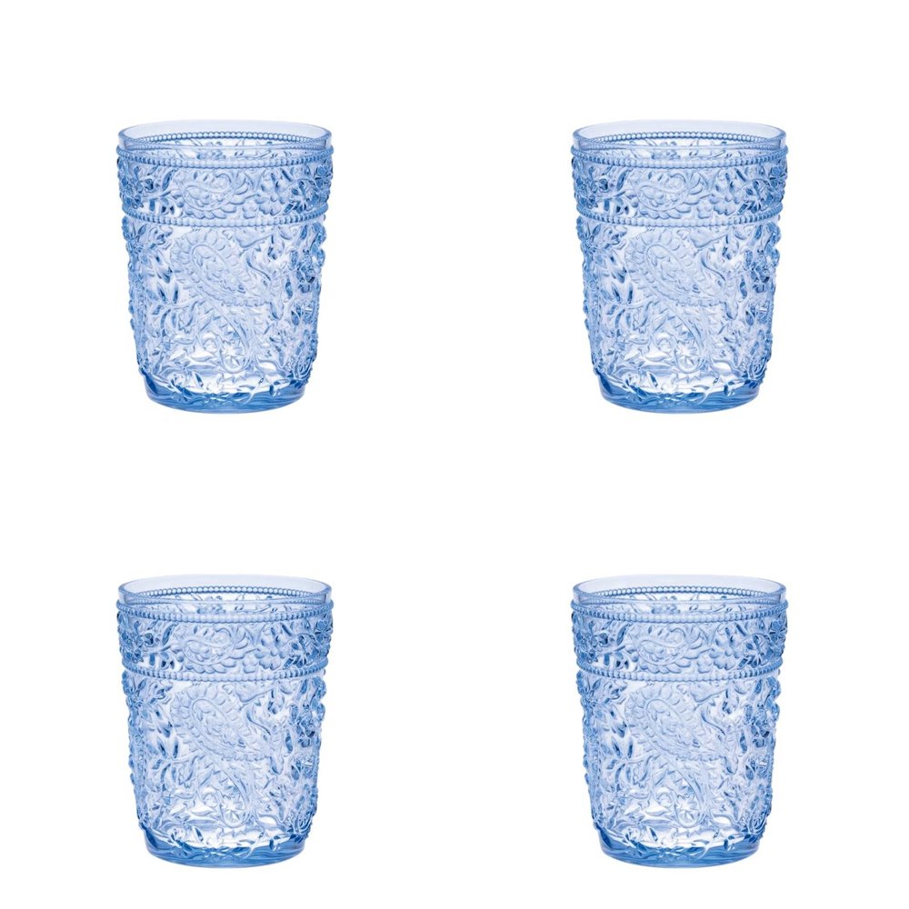 Set of Four Clear Paisley Acrylic Stemless Whiskey Glass HomeRoots