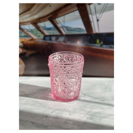 Set of Four Pink Paisley Acrylic Stemless Whiskey Glasses HomeRoots