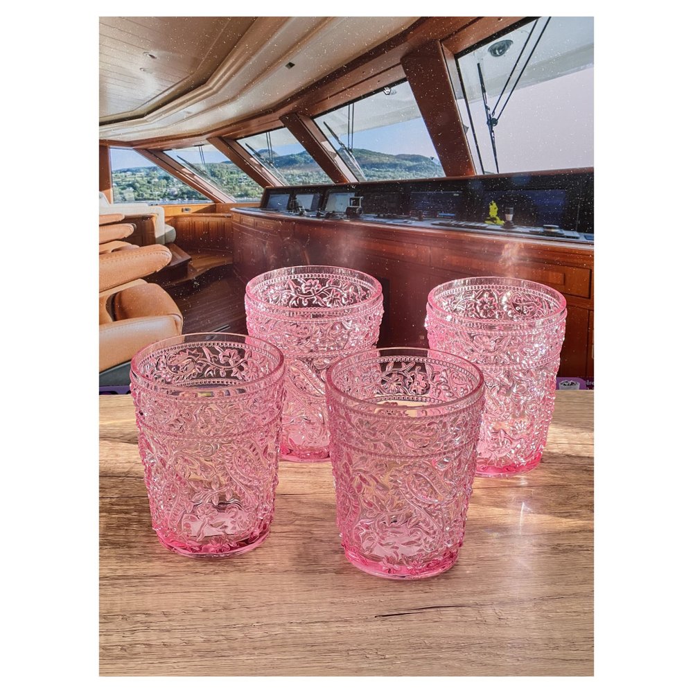 Set of Four Pink Paisley Acrylic Stemless Whiskey Glasses HomeRoots