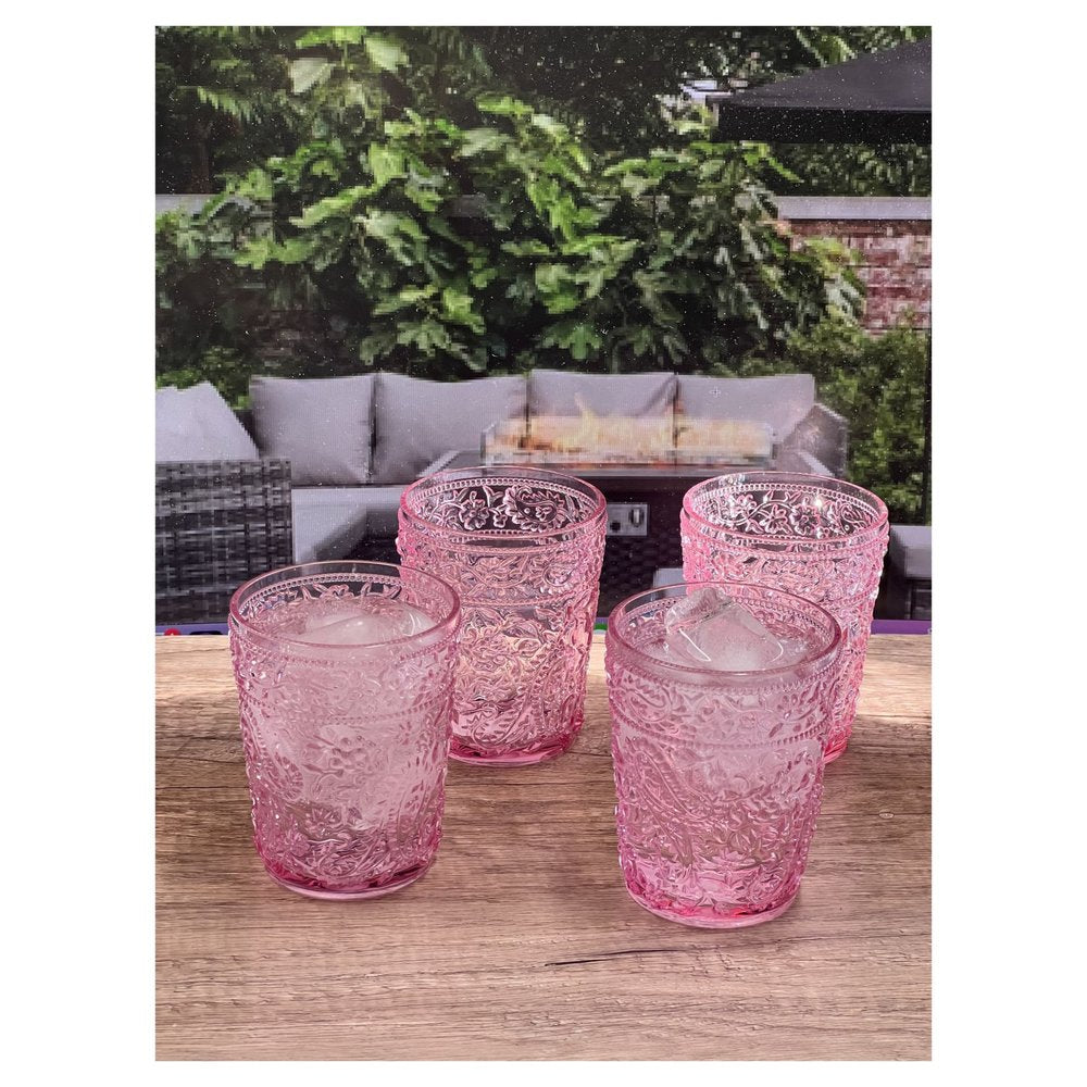 Set of Four Pink Paisley Acrylic Stemless Whiskey Glasses HomeRoots